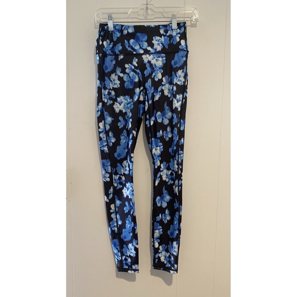 Fabletics Motion365+ High-Waist Tipped Hem Floral Leggings Black Blue Sz S